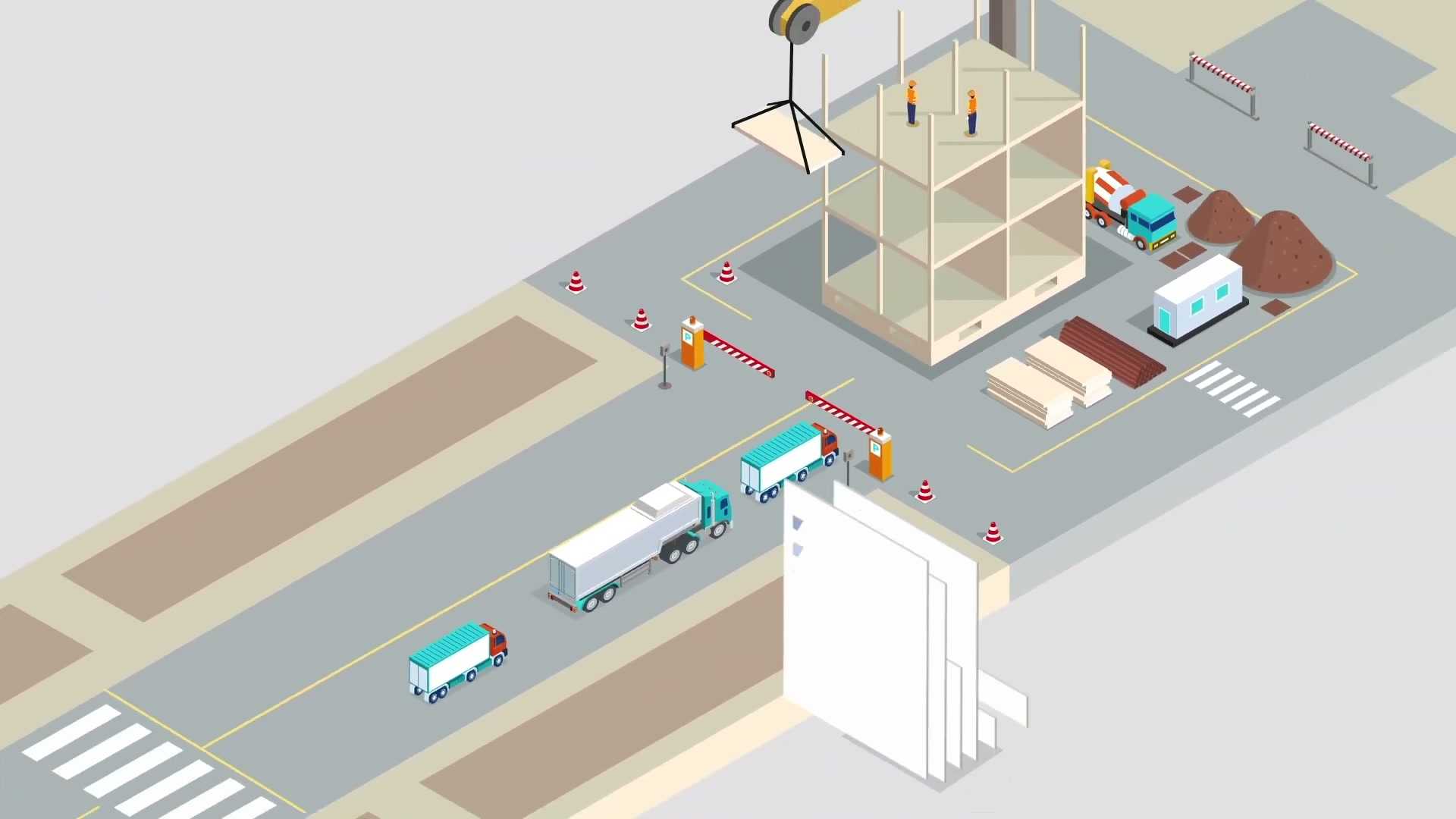 Scene from the film: the barrier lifts for the first truck into the park.